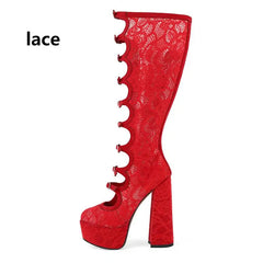 Patent Lace Up Platform Knee High Boots