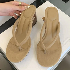 Flock Wedge Heel Flip Flop Sandals