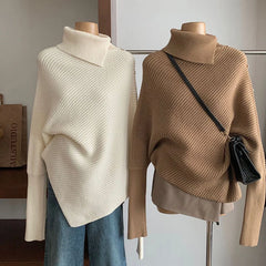 Turtleneck Long Sleeve Irregular Pullover