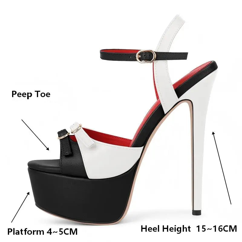 Peep toe platform stiletto sandals with detailed measurements