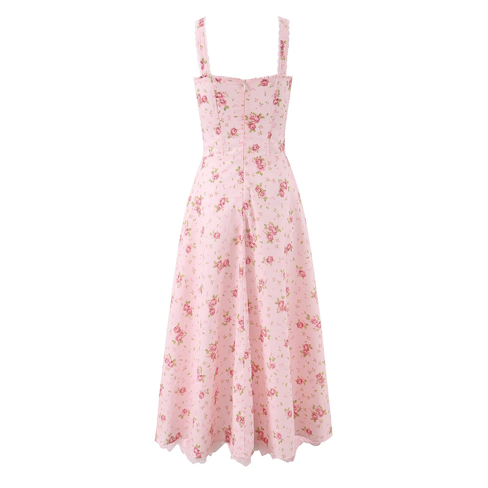 Floral print corset style midi dress back view