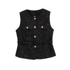 Tweed Belted Sleeveless Top
