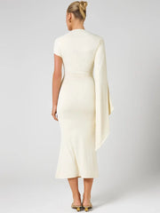 White One Shoulder Twisted Sleeve Midi Dress