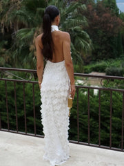 Halter Neck 3D Square Fringe Patchwork Maxi Dress