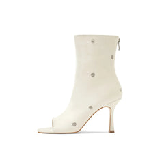 Peep Toe Pleated Snap Button Stiletto Heel Boots
