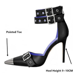 Pointed Toe Buckle Ankle Strap Heels