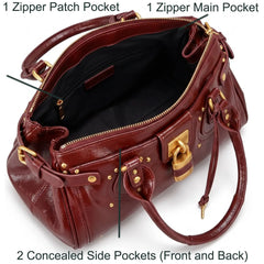 Studded Lock Top Handle Satchel Bag