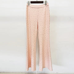 Ruffled Cape V-Neck Crop Top and Embellished Flare Trousers Suit
