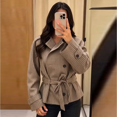 Plaid Belted Cropped Trench Coat