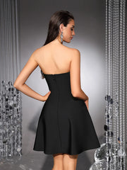Strapless Crystal-Embellished A-Line Mini Dress
