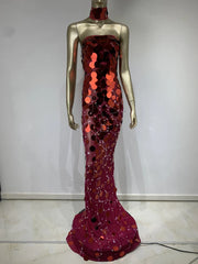 Sparkling Sequins Red Floor Long Dress For Women