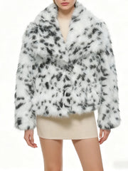 Spotted faux fur lapel jacket front view