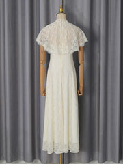 Lace Cami V-Neck Detachable Cape Sleeve Maxi Dress