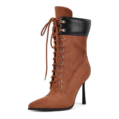 Pointed Toe Lace Up Mid Calf Boots