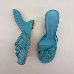 Embellished Mesh Wedge Mule Shoes