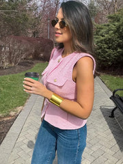 Tweed Belted Sleeveless Top