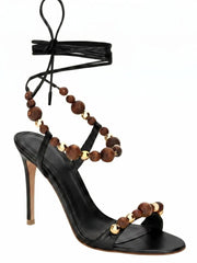 Beaded Ankle Strap Stiletto Sandals