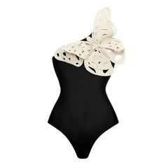 3D Butterfly One-Shoulder Swimsuit and Maxi Skirt Set