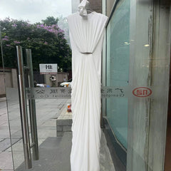 Ruched Waist Metal Buckle Maxi Dress