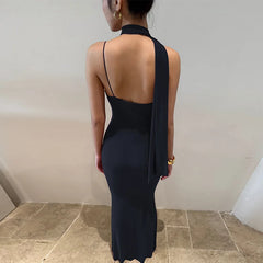 Cowl Neck Draped Scarf Spaghetti Strap Maxi Dress