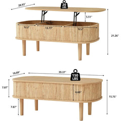 Fluted Lift Top Coffee Table with Hidden Compartment