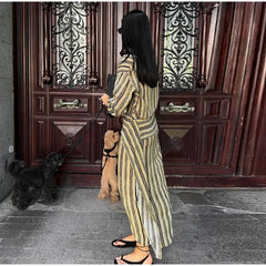 Back view of Striped V-Neck Maxi Dress