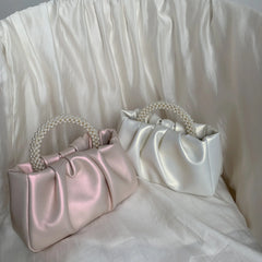 Gathered Clutch Bag with Pearl Handle