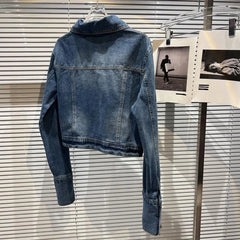 Turn Down Collar Metal Buttons Blue Denim Jacket