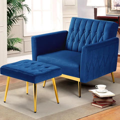 Velvet Accent Chair with Adjustable Armrests and Backrest And Ottoman