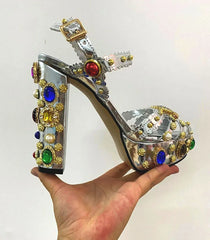 Embellished Platform Chunky Heel Sandals