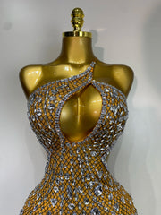 Crystal One Shoulder Mesh Bodycon Mini Dress