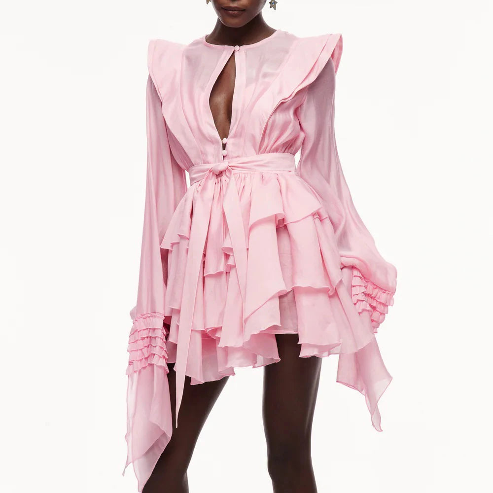 Pink dress with ruffled layers