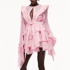 Pink dress with ruffled layers