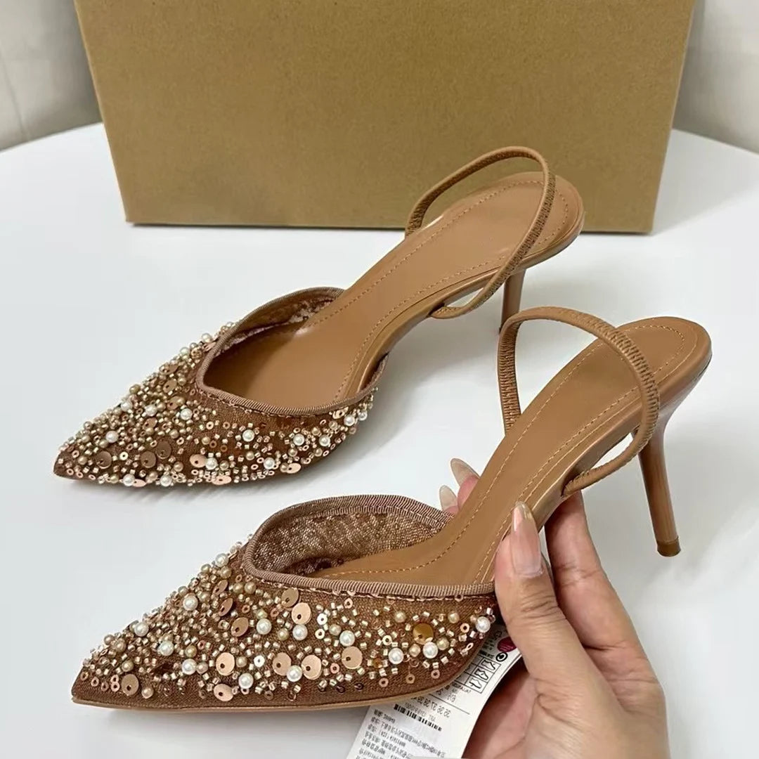 Sequin Beads Mesh Stilettos For Women