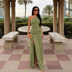 One Shoulder Draped Maxi Dress