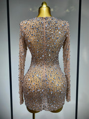 Full Sleeve Crystal Embellished Mini Dress