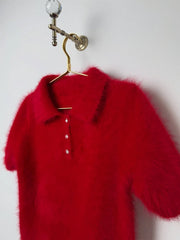 Mock Neck Puff Sleeve Fuzzy Top