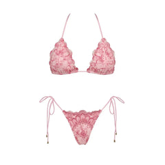 Pink Lace Bikini and Gingham Sarong Beachwear Set