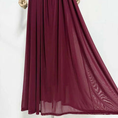 Ruched O-neck Detachable Long Sleeve Maxi Dress