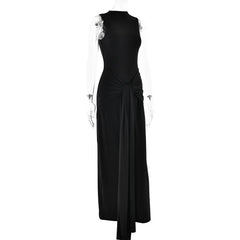 Mock Neck Knotted Waist Maxi Dress