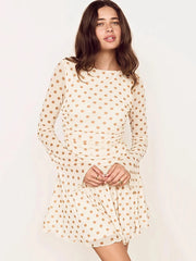 Polka dot ruched mini dress front view