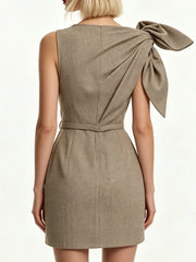 Asymmetric Bow Detail Plaid Mini Dress