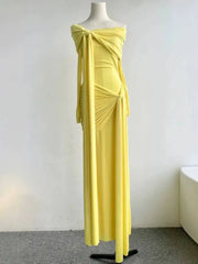 Tie Up Off-Shoulder Draped Gown