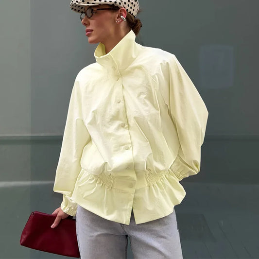 Stand Collar Ruffled Waist Jacket