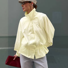 Stand Collar Ruffled Waist Jacket