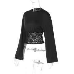 Lace Waist Trim Flare Sleeve Top