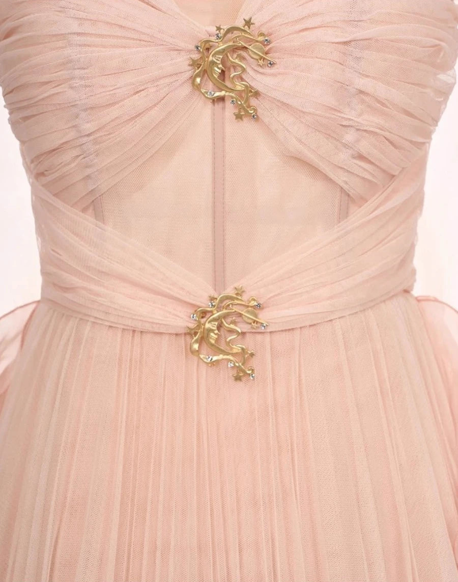 Pink dress with gold embellishments 