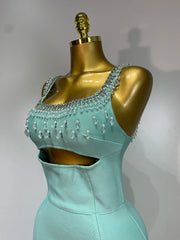 Detail shot of the cutout section on the evening dress