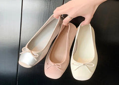Silk Bowknot Square Toe Ballet Flats