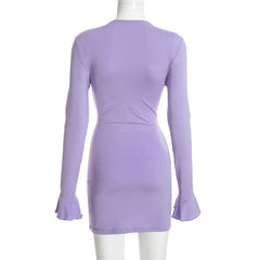 Ruffled Neck Long Sleeve Mini Dress